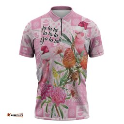Sweet Pink Cockatoos Aussie Santa Zipper Polo Shirt Australia Christmas Vibes LT9