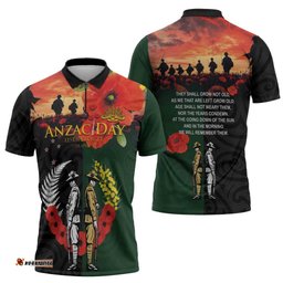 New Zealand and Australia ANZAC Day Zipper Polo Shirt Lest We Forget Indigenous and Maori Pattern LT03