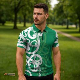 Pounamu Green Maori Zipper Polo Shirt Koru Kowhaiwhai LT7
