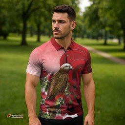 New Zealand Parrot Kaka Zipper Polo Shirt Maori Koru With Pohutukawa Flowers LT05
