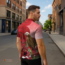 New Zealand Parrot Kaka Zipper Polo Shirt Maori Koru With Pohutukawa Flowers LT05