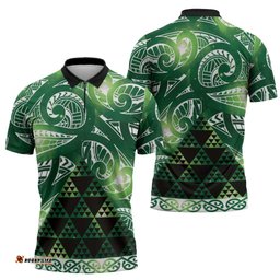 Matariki New Zealand Zipper Polo Shirt NZ Niho Taniwha Maori New Year Green Galaxy LT14
