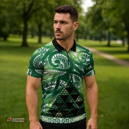 Matariki New Zealand Zipper Polo Shirt NZ Niho Taniwha Maori New Year Green Galaxy LT14