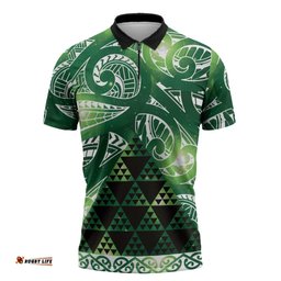 Matariki New Zealand Zipper Polo Shirt NZ Niho Taniwha Maori New Year Green Galaxy LT14