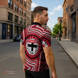 St Kilda Football Club Zipper Polo Shirt Indigenous Monochrome Dot Art Mascot Style TS04