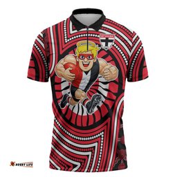 St Kilda Football Club Zipper Polo Shirt Indigenous Monochrome Dot Art Mascot Style TS04