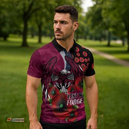 Manly Warringah Sea Eagles ANZAC Personalised Zipper Polo Shirt Lest We Forget Poppy Camo LT9