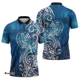 Matariki Galaxy Zipper Polo Shirt Maori Taniko Pattern LT9