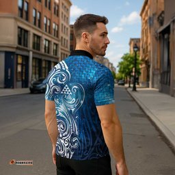 Matariki Galaxy Zipper Polo Shirt Maori Taniko Pattern LT9