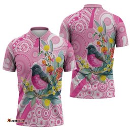 Pink Robin Aboriginal Inspired Zipper Polo Shirt LT9