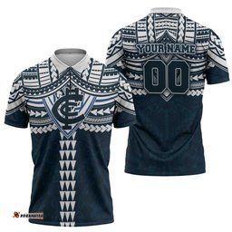 Personalized Carlton Blues Zipper Polo Shirt Polynesian Tribal Pattern Heritage Football TS04