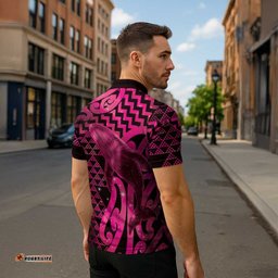 Humpback Whale Matariki New Zealand Zipper Polo Shirt NZ Maori Paikea Poutama Luxury Pink LT14