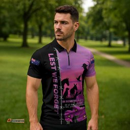 Personalised ANZAC War Animals Zipper Polo Shirt Lest We Forget Memorial LT15