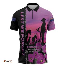 Personalised ANZAC War Animals Zipper Polo Shirt Lest We Forget Memorial LT15