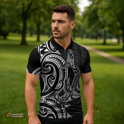 New Zealand Hammerhead Shark Zipper Polo Shirt Maori Haehae Mangopare Black LT14