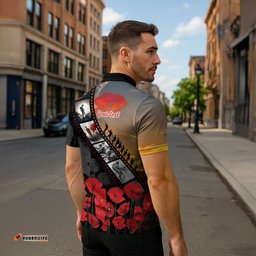Personalised Remembering ANZAC Lest We Forget Zipper Polo Shirt Vintage Film Frame Memorial Red Poppy LT9