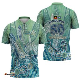 NAIDOC Week - 50 Years Deadly Torres Strait Zipper Polo Shirt Pastel Waves LT7