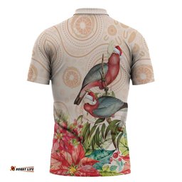 Merry Christmas Aussie Aboriginal Zipper Polo Shirt Rosebreasted Cockatoo Pastel LT7
