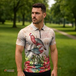 Merry Christmas Aussie Aboriginal Zipper Polo Shirt Rosebreasted Cockatoo Pastel LT7