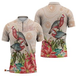 Merry Christmas Aussie Aboriginal Zipper Polo Shirt Rosebreasted Cockatoo Pastel LT7