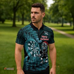 Personalised New Zealand Darts Christmas Zipper Polo Shirt Maori Fern Merry Dartsmas LT14