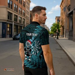 Personalised New Zealand Darts Christmas Zipper Polo Shirt Maori Fern Merry Dartsmas LT14