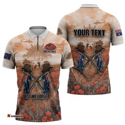 Personalised ANZAC Day Zipper Polo Shirt Commemorative Soldier Tribute DT05