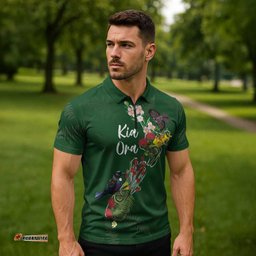 Kia Ora New Zealand Floral Personalized Zipper Polo Shirt Sage Green LT7