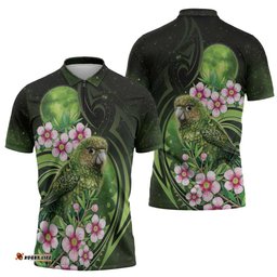 New Zealand Aotearoa Kakapo Zipper Polo Shirt Maori Pattern With Manuka Galaxy Style LT05