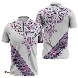 Mawhero Paua shell Kowhaiwhai Taniko Personalised Zipper Polo Shirt Manta Ray Shark-Turtle Maori Tribal Style LT9