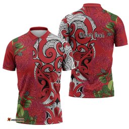 Personalised New Zealand Koru Pohutukawa Zipper Polo Shirt Meri Kirihimete Aroha for Christmas LT9