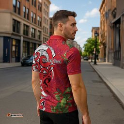 Personalised New Zealand Koru Pohutukawa Zipper Polo Shirt Meri Kirihimete Aroha for Christmas LT9