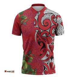 Personalised New Zealand Koru Pohutukawa Zipper Polo Shirt Meri Kirihimete Aroha for Christmas LT9