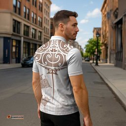 New Zealand Manta Ray Tattoo Zipper Polo Shirt Aotearoa Maori Haehae Beige LT14