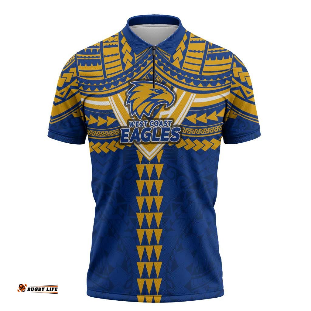Personalized West Coast Eagles Zipper Polo Shirt Polynesian Tribal Pattern Heritage Football TS04