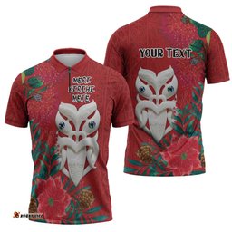 Maori Wheku Meri Kirihimete Personalised Zipper Polo Shirt All Red Indigenous Maori Motif LT9