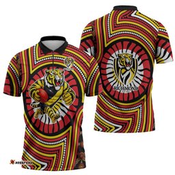 Richmond Football Club Zipper Polo Shirt Indigenous Monochrome Dot Art Mascot Style TS04