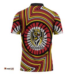 Richmond Football Club Zipper Polo Shirt Indigenous Monochrome Dot Art Mascot Style TS04