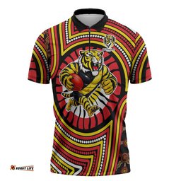 Richmond Football Club Zipper Polo Shirt Indigenous Monochrome Dot Art Mascot Style TS04