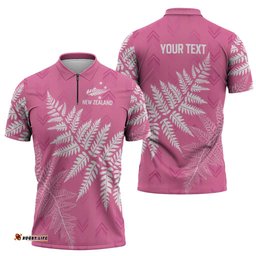 New Zealand Lawn Bowls Breast Cancer Personalized Zipper Polo Shirt Wrap-Around Silver Fern LT7