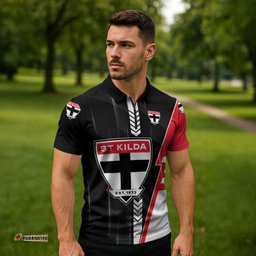Personalized St Kilda Saints Zipper Polo Shirt Modern Geometric Sports Graphic Style TS04