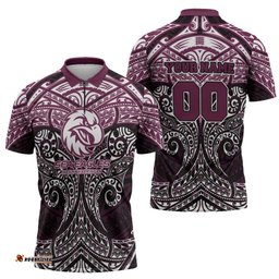 Personalized Manly Warringah Sea Eagles Zipper Polo Shirt Polynesian Tribal Pattern Style TS04