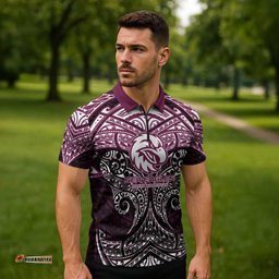 Personalized Manly Warringah Sea Eagles Zipper Polo Shirt Polynesian Tribal Pattern Style TS04