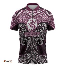 Personalized Manly Warringah Sea Eagles Zipper Polo Shirt Polynesian Tribal Pattern Style TS04