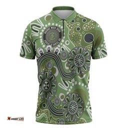Personalised NAIDOC Week 50 Years Deadly Always Zipper Polo Shirt Green Aboriginal Artwork Dot Painting LT9