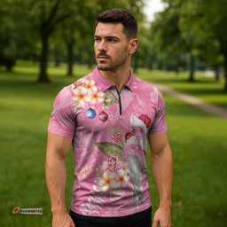 Joyful Pink Cockatoo Zipper Polo Shirt Australia Christmas Vibes LT9