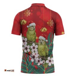 New Zealand Kakapo Christmas Zipper Polo Shirt Owl Parrot Santa Sliver Fern Manuka - Red LT14