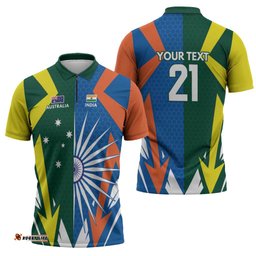 India vs Australia Custom Zipper Polo Shirt Blue vs Gold Cricket Heritage LT9