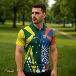 India vs Australia Custom Zipper Polo Shirt Blue vs Gold Cricket Heritage LT9