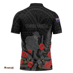 Personalised New Zealand ANZAC Day Zipper Polo Shirt Lest We Forget Soldier Memorial LT15